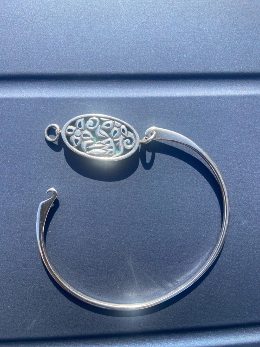 Sterling Silver Filigree Oval Bangle Bracelet - Silver - Picture 13 of 17